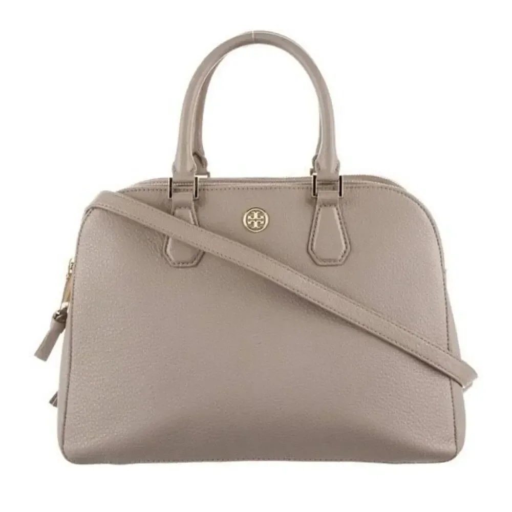 ✨Tory Burch Women's Natural Robinson Pebbled Triple-Zip Tan Satchel✨